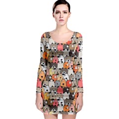 Cute Dog Seamless Pattern Background Long Sleeve Bodycon Dress by Nexatart