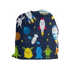Big Set Cute Astronauts Space Planets Stars Aliens Rockets Ufo Constellations Satellite Moon Rover V Drawstring Pouch (xl) by Nexatart
