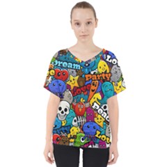 Graffiti Characters Seamless Pattern V-neck Dolman Drape Top by Nexatart