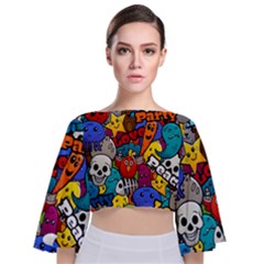 Graffiti Characters Seamless Pattern Tie Back Butterfly Sleeve Chiffon Top by Nexatart