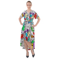 Graffiti Characters Seamless Pattern Front Wrap High Low Dress by Nexatart