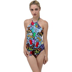 Graffiti Characters Seamless Patternm Go With The Flow One Piece Swimsuit by Nexatart