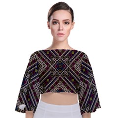 Zentangle Style Geometric Ornament Pattern Tie Back Butterfly Sleeve Chiffon Top by Nexatart