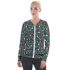 Flowering Branches Seamless Pattern Velour Zip Up Jacket by Nexatart