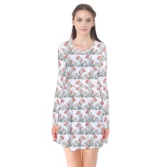 Photo Illustration Floral Motif Striped Design Long Sleeve V-neck Flare Dress by dflcprintsclothing