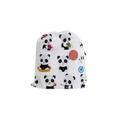 Playing Pandas Cartoons Drawstring Pouch (small) by Vaneshart