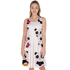 Playing Pandas Cartoons Knee Length Skater Dress With Pockets by Vaneshart