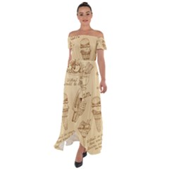 Ice Cream Vintage Pattern Off Shoulder Open Front Chiffon Dress by Vaneshart
