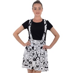 Seamless Pattern With Black White Doodle Dogs Velvet Suspender Skater Skirt by Vaneshart