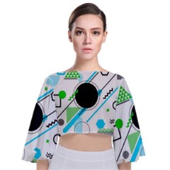 Geometric Shapes Background Tie Back Butterfly Sleeve Chiffon Top by Vaneshart