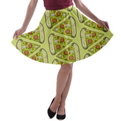 Pizza Fast Food Pattern Seamles Design Background A-line Skater Skirt by Vaneshart