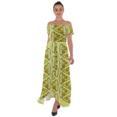 Pizza Fast Food Pattern Seamles Design Background Off Shoulder Open Front Chiffon Dress by Vaneshart