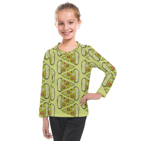 Pizza Fast Food Pattern Seamles Design Background Kids  Long Mesh Tee by Vaneshart