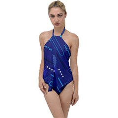 Classic Blue Background Abstract Style Go With The Flow One Piece Swimsuit by Vaneshart