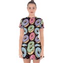 Colorful Donut Seamless Pattern On Black Vector Drop Hem Mini Chiffon Dress View1