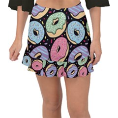 Colorful Donut Seamless Pattern On Black Vector Fishtail Mini Chiffon Skirt by Sobalvarro