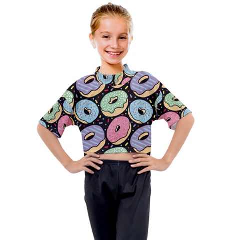 Colorful Donut Seamless Pattern On Black Vector Kids Mock Neck Tee by Sobalvarro