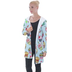 Cupcake Doodle Pattern Longline Hooded Cardigan by Sobalvarro