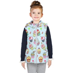 Cupcake Doodle Pattern Kids  Hooded Puffer Vest by Sobalvarro