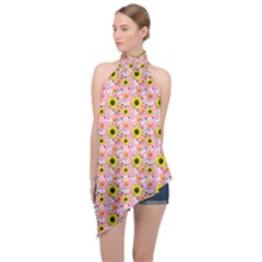 Hawaii Ghost Pink Halter Asymmetric Satin Top by snowwhitegirl