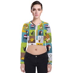 Egypt Travel Items Icons Set Flat Style Long Sleeve Zip Up Bomber Jacket by Wegoenart