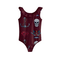 Tattoo Old School Background Pattern Kids  Frill Swimsuit by Wegoenart