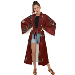 Tattoo Old School Background Pattern Maxi Kimono by Wegoenart