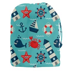 Seamless Pattern Nautical Icons Cartoon Style Drawstring Pouch (3xl) by Wegoenart