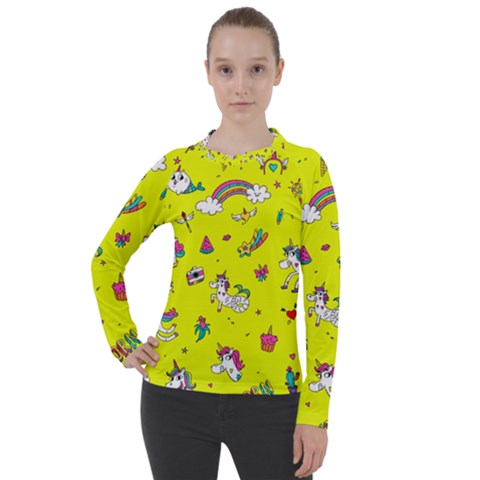 Pattern Unicorns Mermaids Horses Girlish Things Women s Pique Long Sleeve Tee by Wegoenart