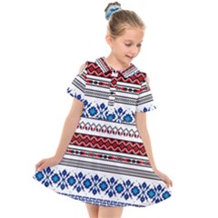 Illustration Ukrainian Folk Seamless Pattern Ornament Ethnic Ornament Border Element Kids  Short Sleeve Shirt Dress by Wegoenart