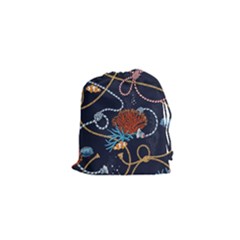 Vector Illustration Seamless Pattern With Corals Animal Trasure Marine Motif Sailor Mood Design Naut Drawstring Pouch (xs) by Wegoenart