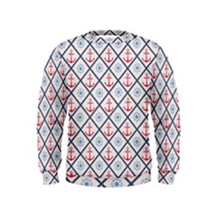 Seamless Pattern With Cross Lines Steering Wheel Anchor Kids  Sweatshirt by Wegoenart