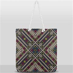Zentangle Style Geometric Ornament Pattern Full Print Rope Handle Tote (large) by Wegoenart