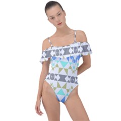 Multicolored Geometric Pattern Frill Detail One Piece Swimsuit by dflcprintsclothing