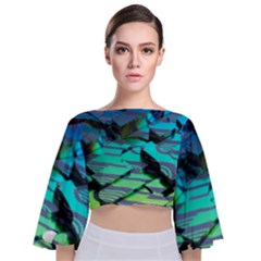 Digital Abstract Tie Back Butterfly Sleeve Chiffon Top by Sparkle