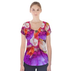 Poppy Flower Short Sleeve Front Detail Top by Sparkle