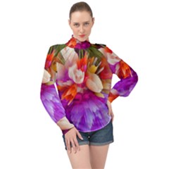 Poppy Flower High Neck Long Sleeve Chiffon Top by Sparkle