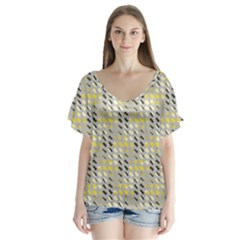 Color Tiles V-neck Flutter Sleeve Top by Sparkle