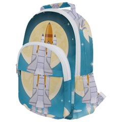 Space Exploration Illustration Rounded Multi Pocket Backpack by Vaneshart