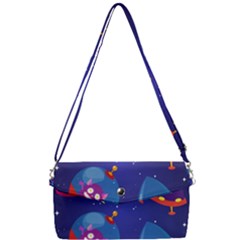 Cartoon Funny Aliens With Ufo Duck Starry Sky Set Removable Strap Clutch Bag by Vaneshart