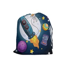 Spaceship Astronaut Space Drawstring Pouch (large) by Vaneshart