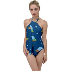 Seamless Pattern Ufo With Star Space Galaxy Background Go With The Flow One Piece Swimsuit by Vaneshart