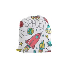 Space Cosmos Seamless Pattern Seamless Pattern Doodle Style Drawstring Pouch (medium) by Vaneshart