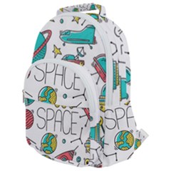 Space Cosmos Seamless Pattern Seamless Pattern Doodle Style Rounded Multi Pocket Backpack by Vaneshart