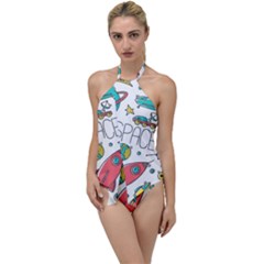 Space Cosmos Seamless Pattern Seamless Pattern Doodle Style Go With The Flow One Piece Swimsuit by Vaneshart