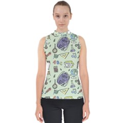 Hand Drawn Pattern School Mock Neck Shell Top by Vaneshart