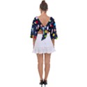 Big Set Cute Astronauts Space Planets Stars Aliens Rockets Ufo Constellations Satellite Moon Rover V Tie Back Butterfly Sleeve Chiffon Top View2