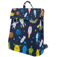 Big Set Cute Astronauts Space Planets Stars Aliens Rockets Ufo Constellations Satellite Moon Rover V Flap Top Backpack by Vaneshart