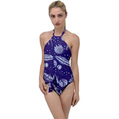 Space Sketch Seamless Pattern Go With The Flow One Piece Swimsuit by Vaneshart