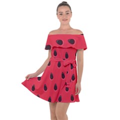 Seamless Watermelon Surface Texture Off Shoulder Velour Dress by Vaneshart